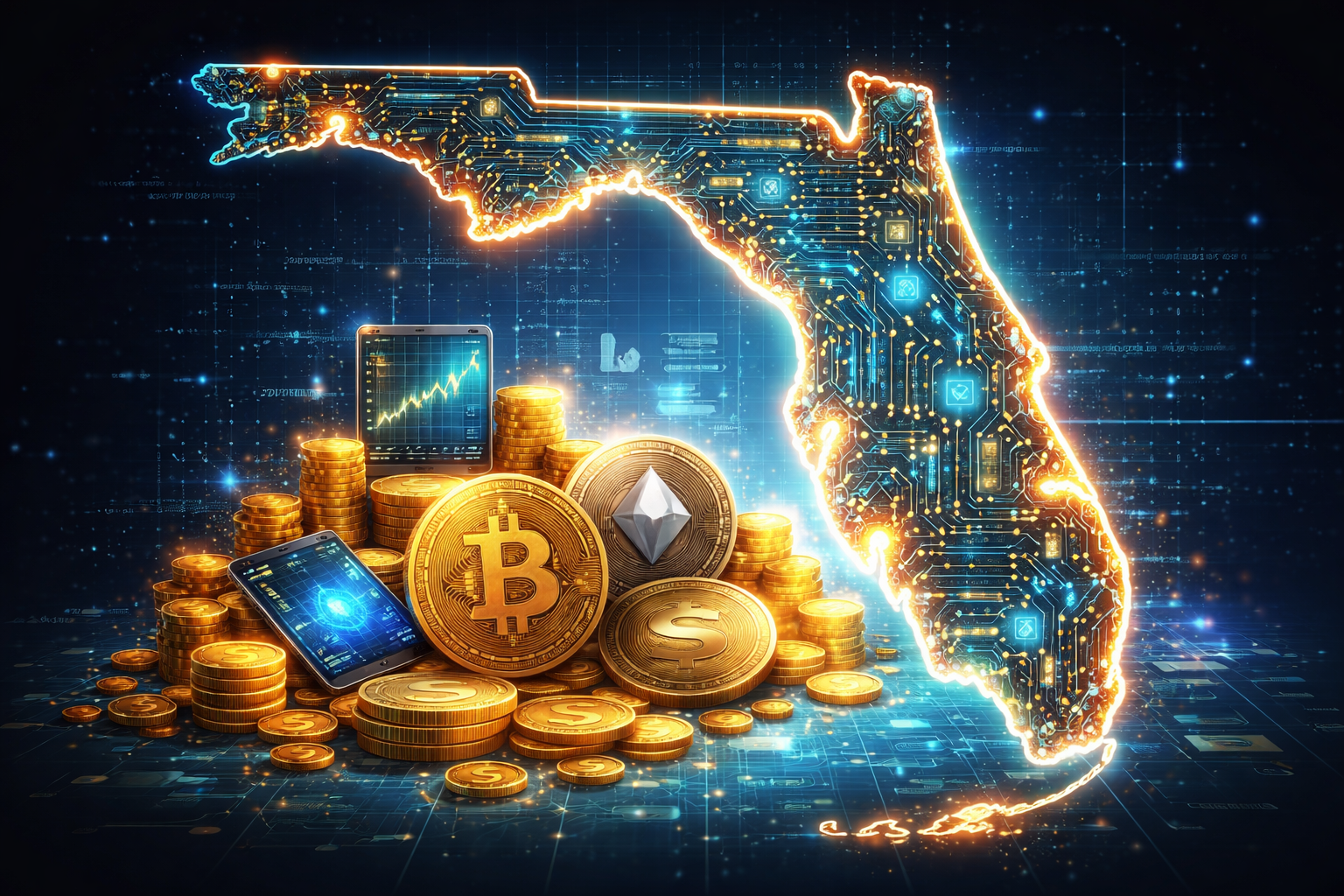 Depiction of the State of Florida and Digital Assets such as Bitcoin