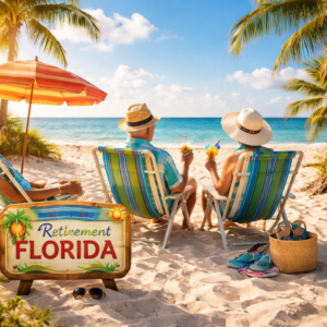 Two people retired in Florida enjoying the beach