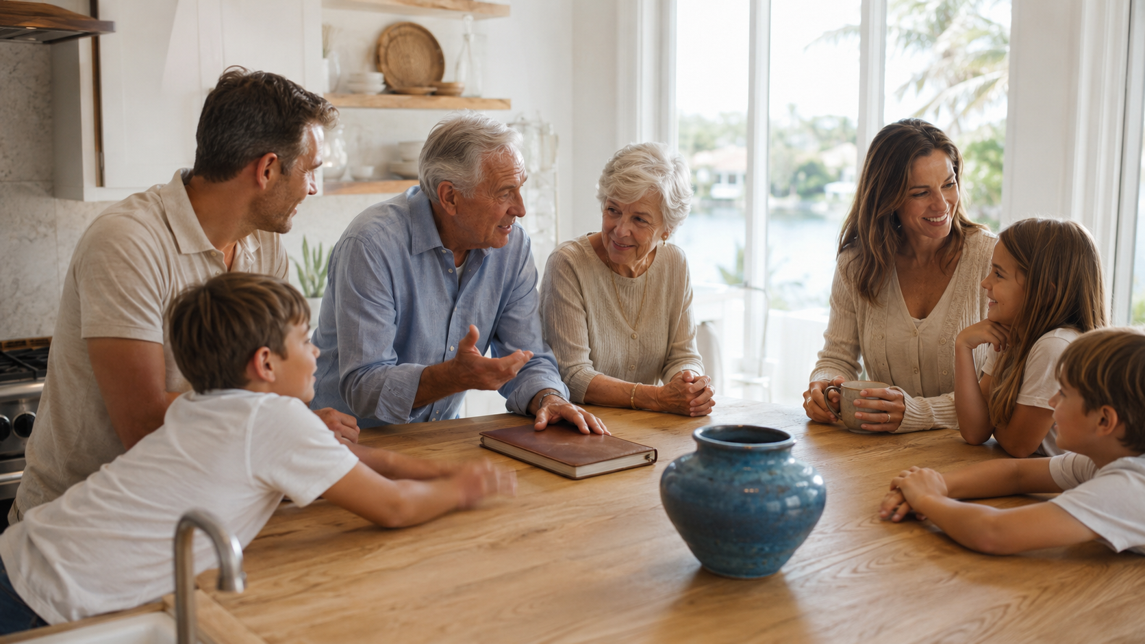 Family sitting around a table discussing Gift Taxes