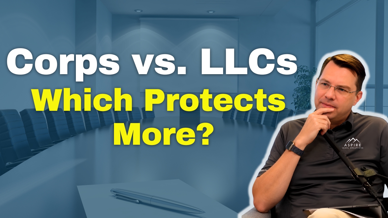 Attorney Joe Seagle with the words Corps vs. LLC. Which Protects More?
